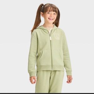 Girls' Zip-Up Fleece Hoodie Sweatshirt - Cat & Jack™ Light Olive Green L 10-12